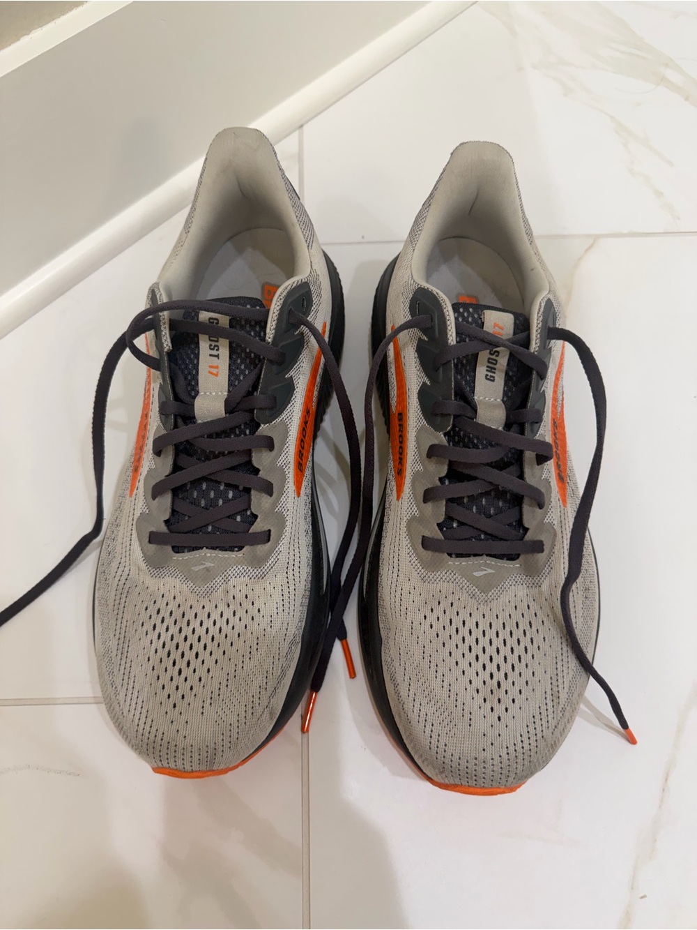 Brooks Running Sneakers in Light Gray with Orange Accents - Mens 11.5